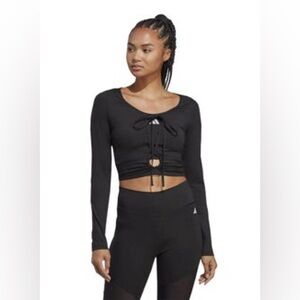 Adidas Women's Black Lace-Up Crop Top long‎ sleeve